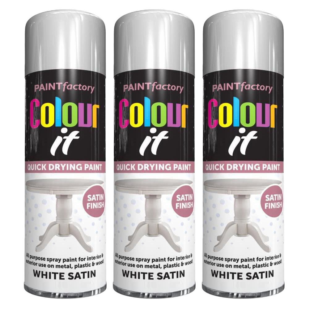 3X Paint Factory White Satin Spray Paint 250ml Spray Paint