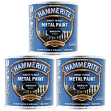 3X Hammerite Smooth Black Paint 250ml Tin Paint