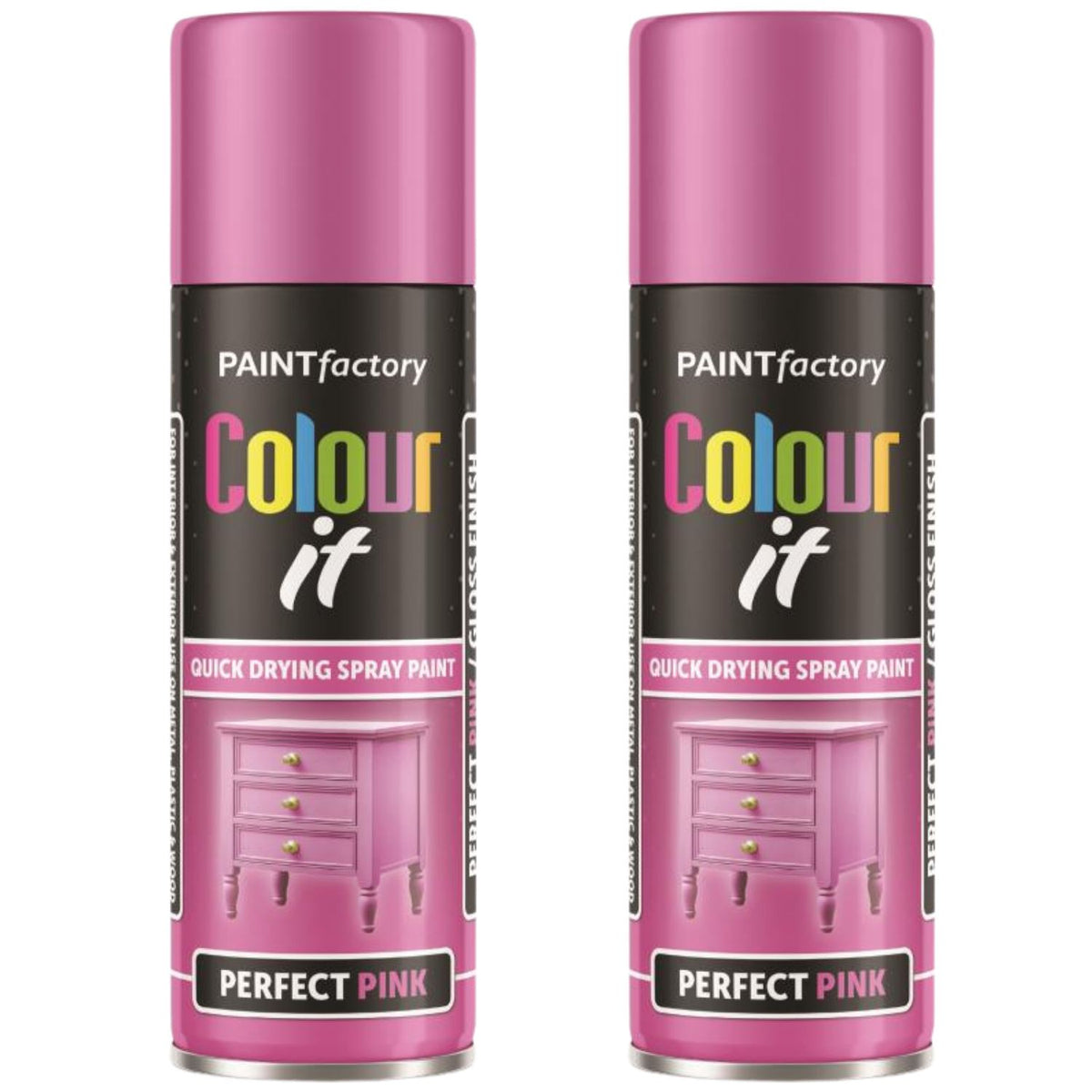 2X Paint Factory Pink Gloss Spray Paint 250ml
