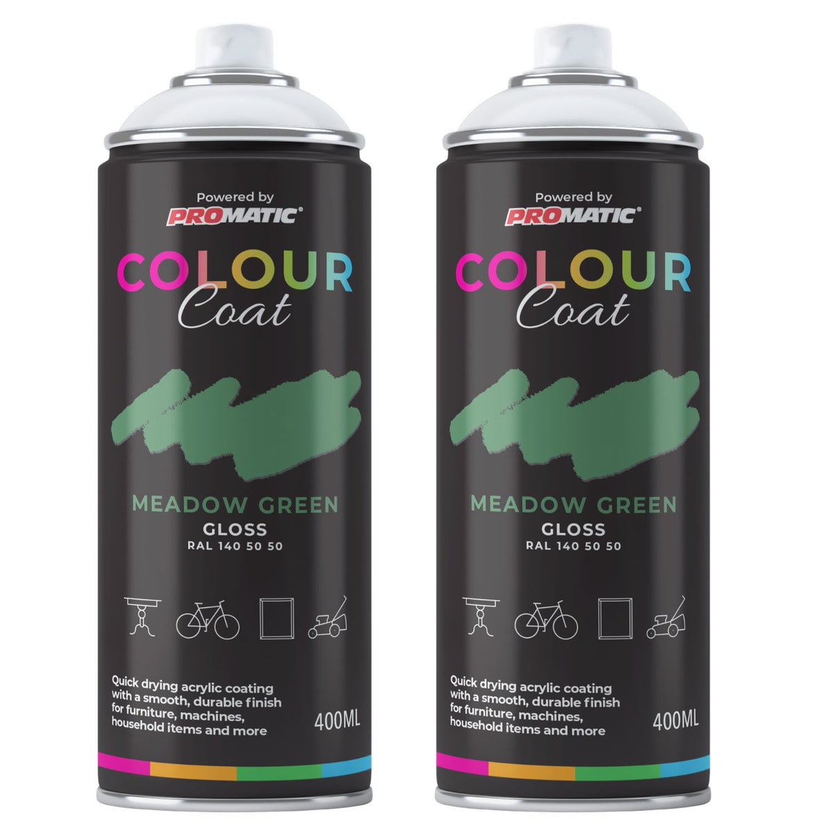 2X Meadow Green RAL 140 50 50 Gloss Spray Paint 400ml