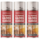 3X Paint Factory Clear Gloss Varnish Spray 400ml