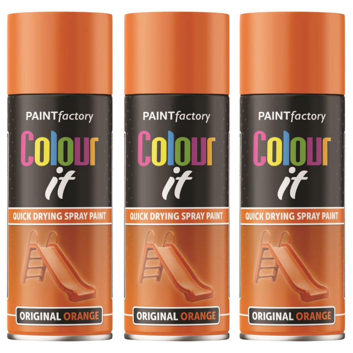 3X Paint Factory Original Orange Gloss Spray Paint 400ml