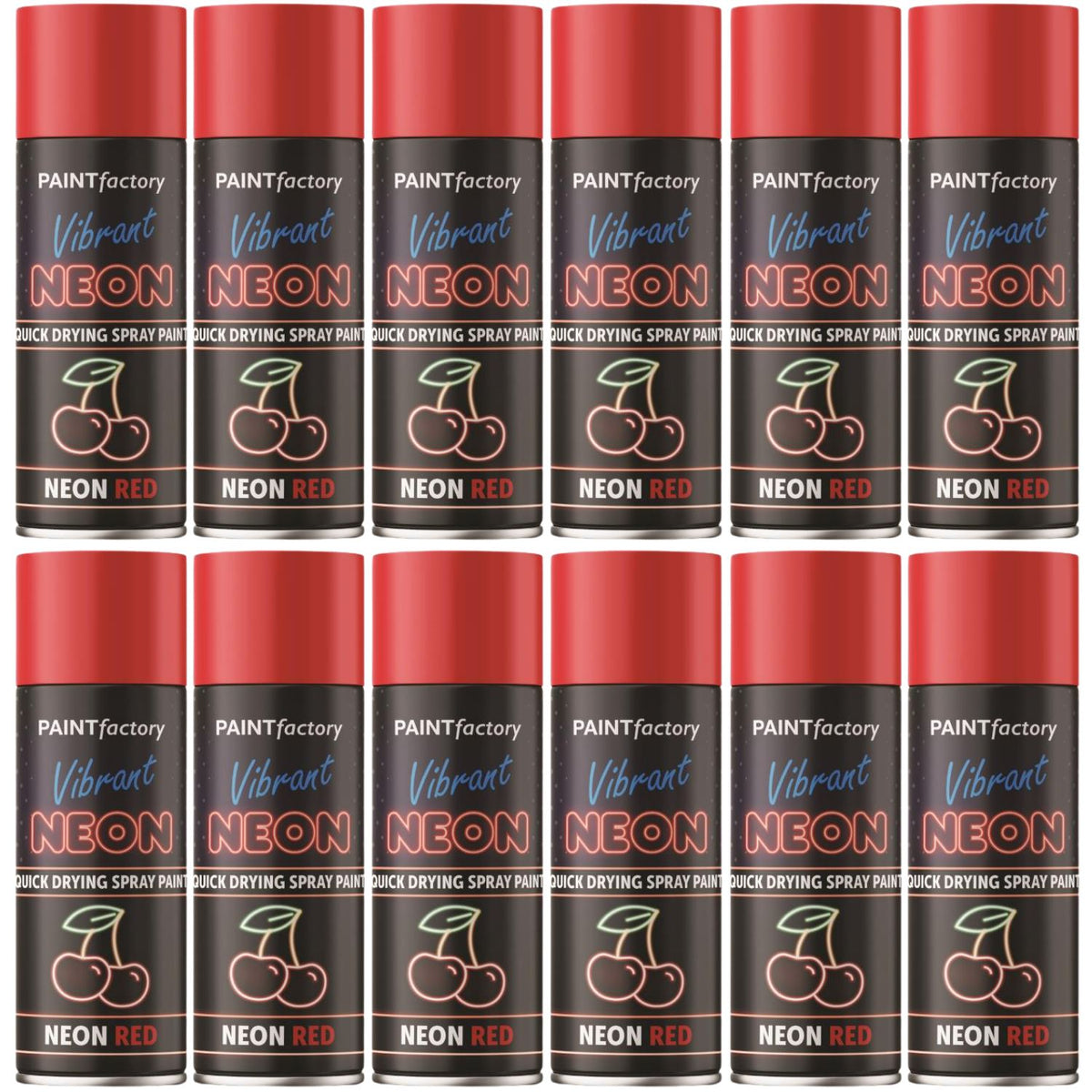 12X Paint Factory Red Fluorescent Neon Spray Paint 200ml