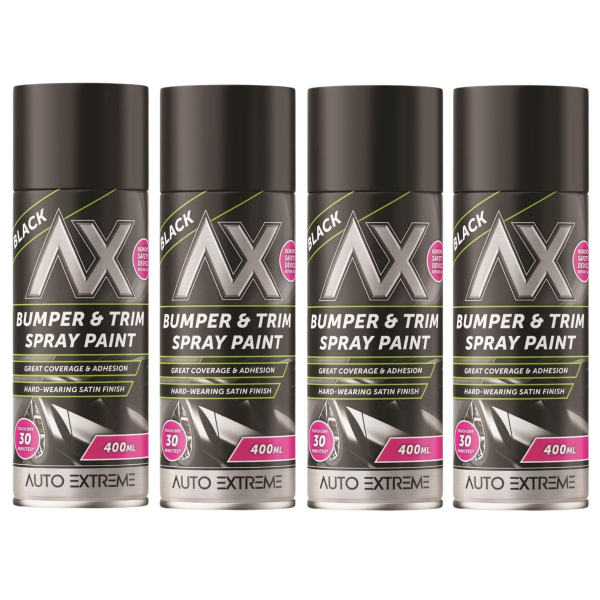4X Auto Extreme Bumper & Trim Black Spray Paint 400ml