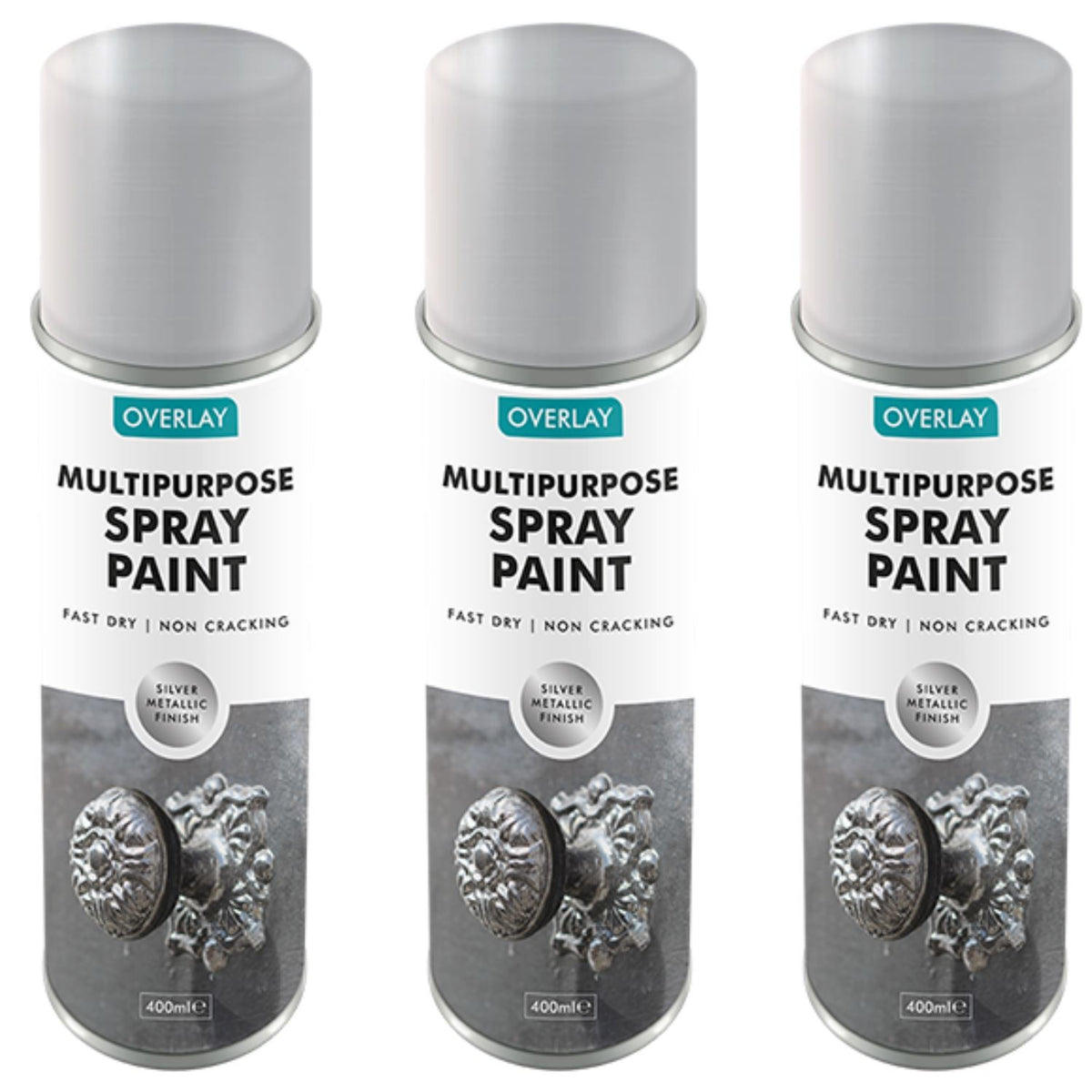 3X Overlay Silver Metallic 400ml Professional Spray Paint