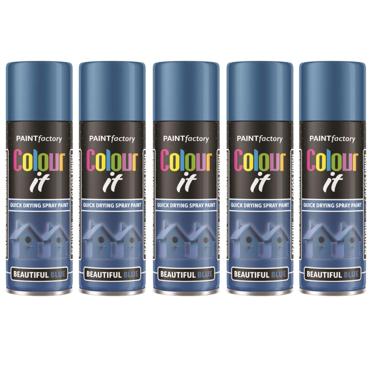 5X Paint Factory Beautiful Blue Gloss Spray Paint 250ml