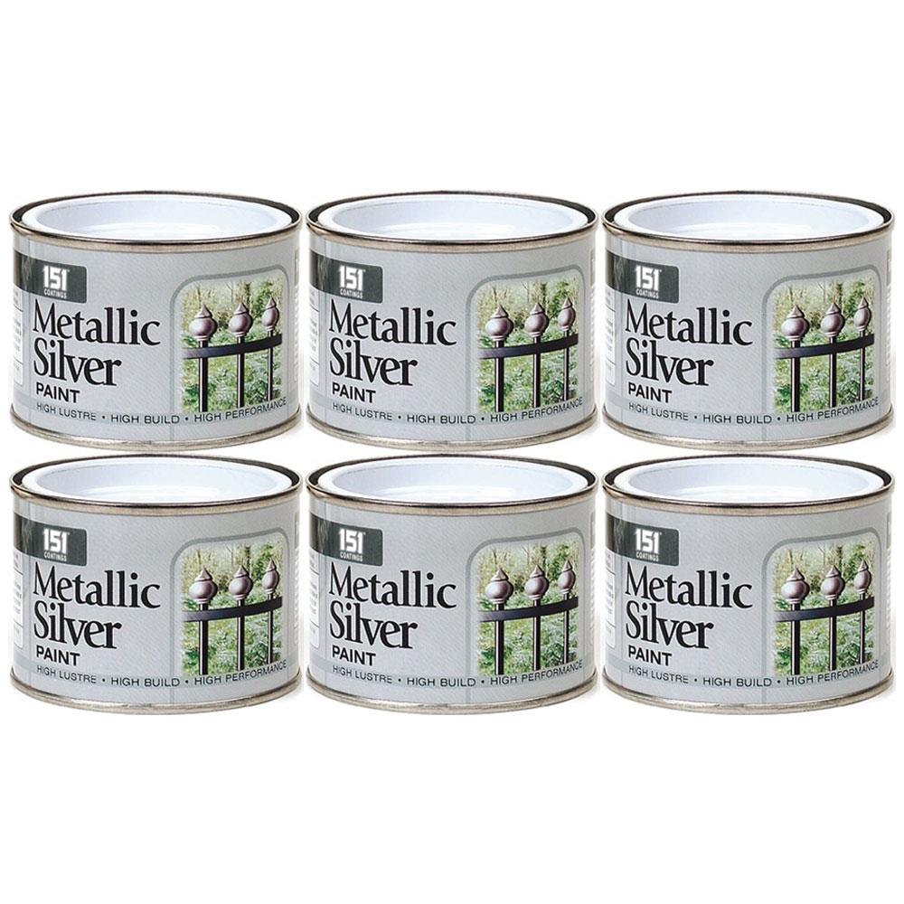 6X Metallic Silver Paint Tin 180ml