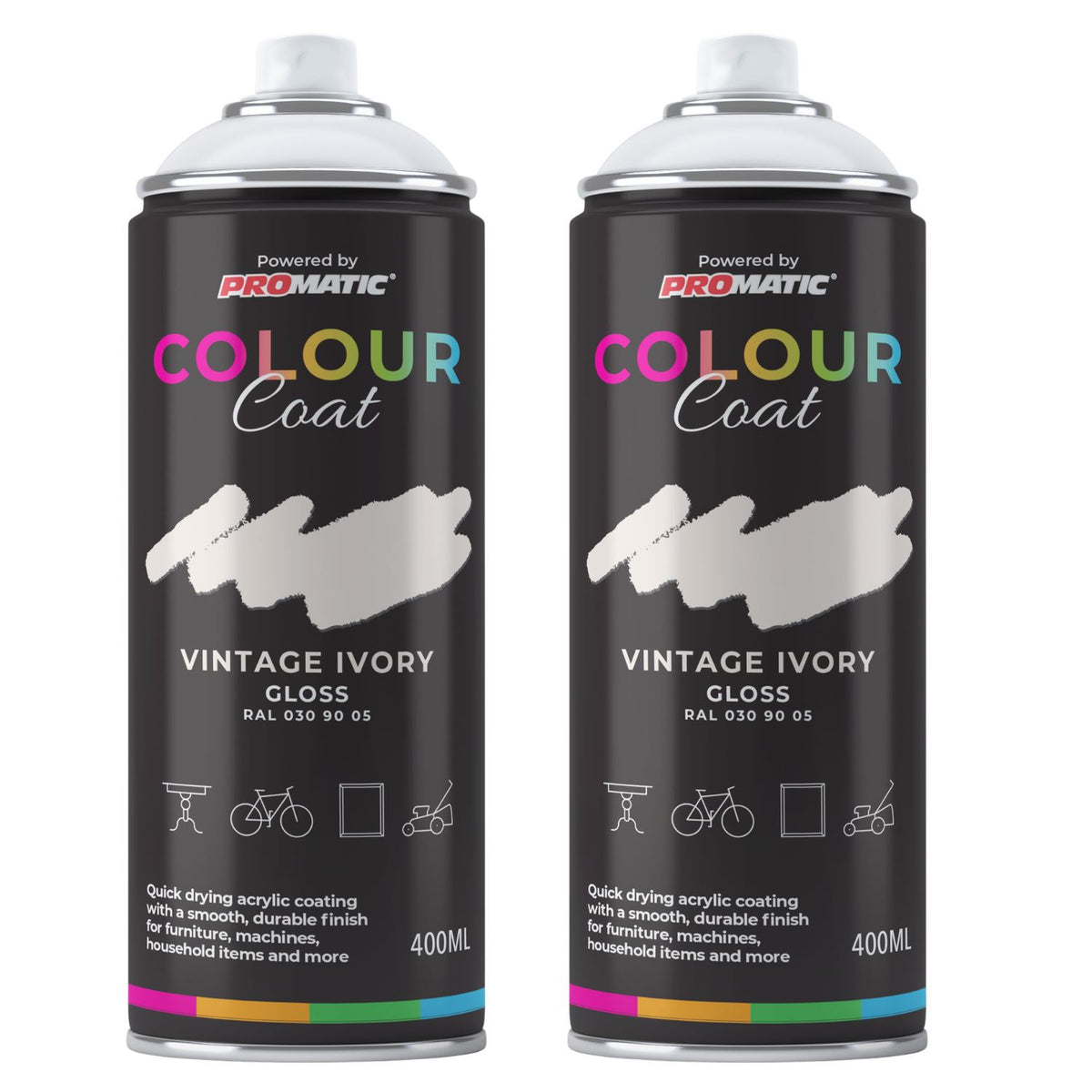 2X Vintage Ivory RAL 030 90 05 Gloss Spray Paint 400ml