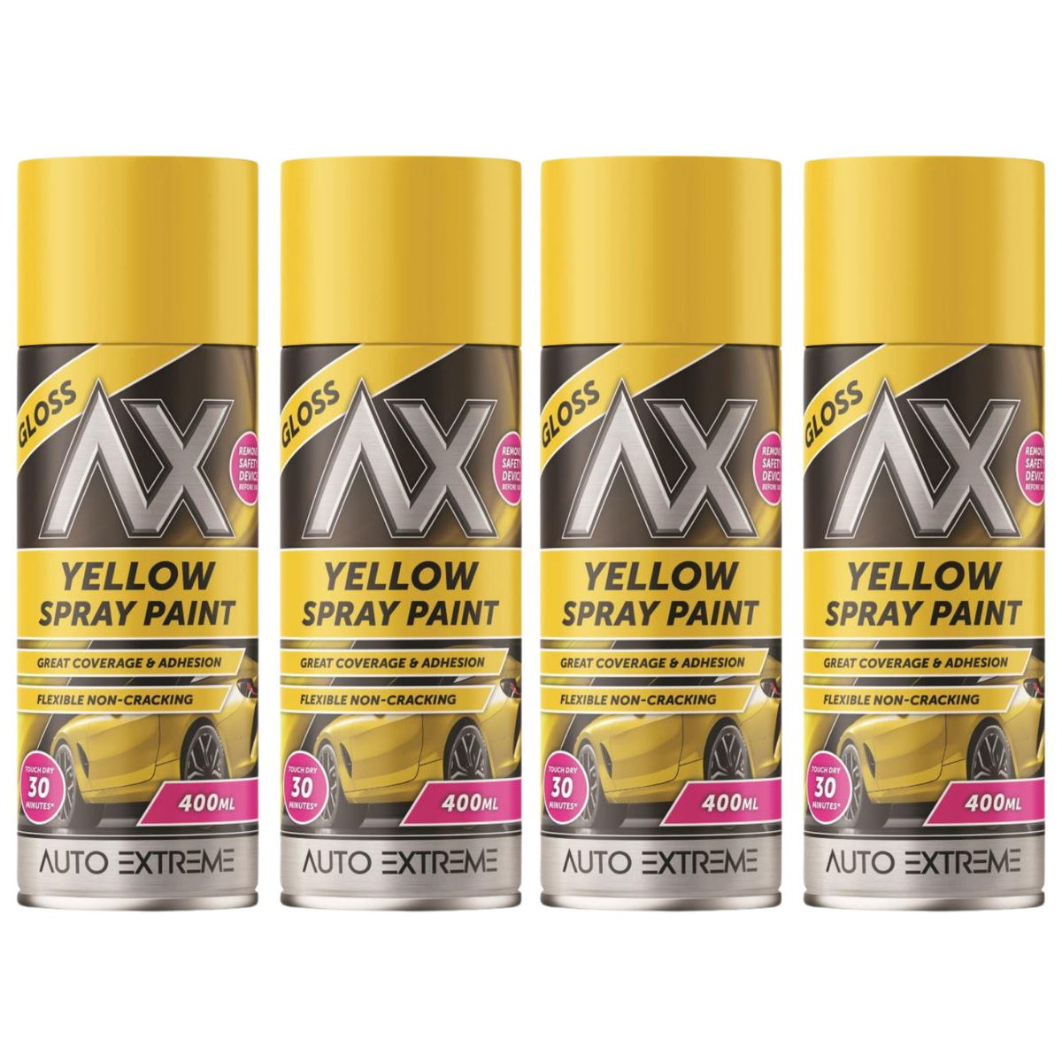 4X Auto Extreme Yellow Gloss Spray Paint 400ml