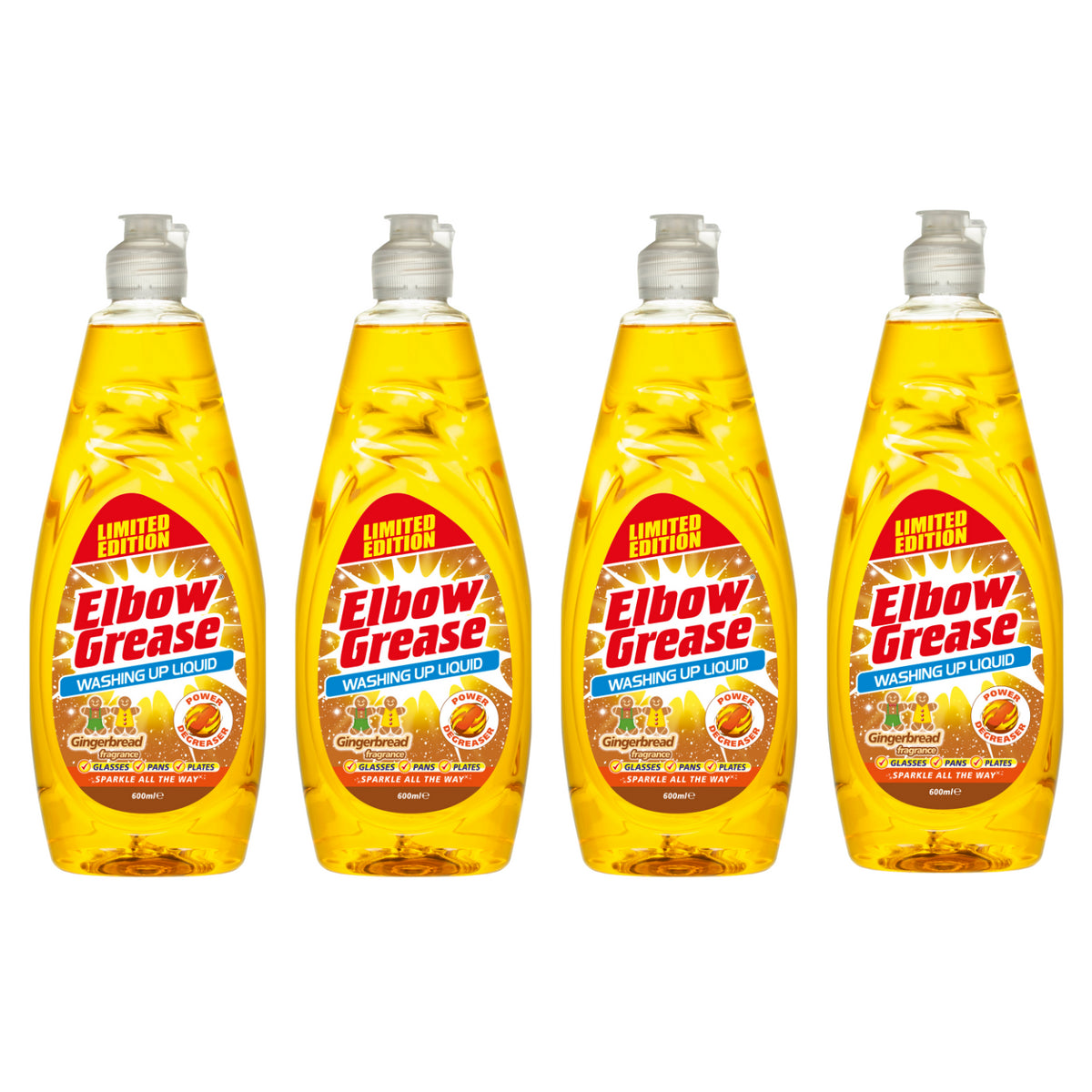 4X Elbow Grease Washing Up Liquid, Gingerbread Fresh 600ml Power Degreaser