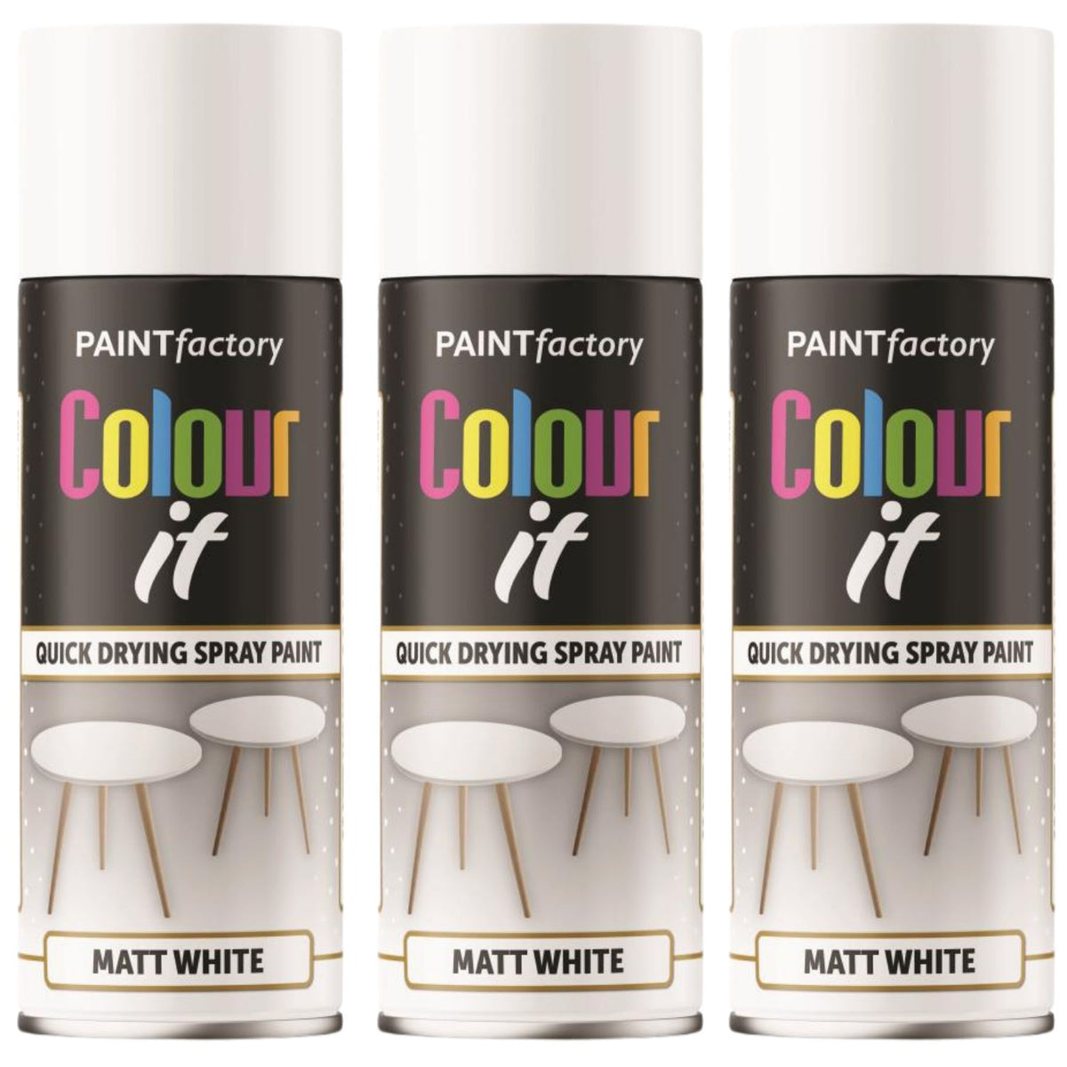 3X Paint Factory White Matt Spray Paint 400ml