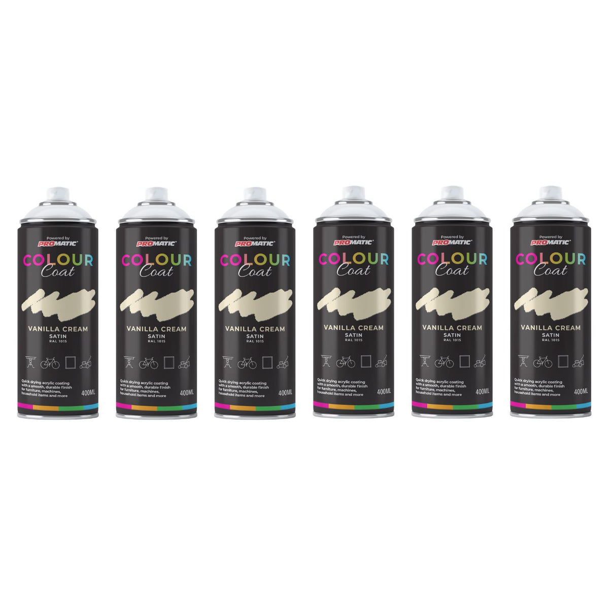 6X Vanilla Cream RAL 1015 Satin Spray Paint 400ml