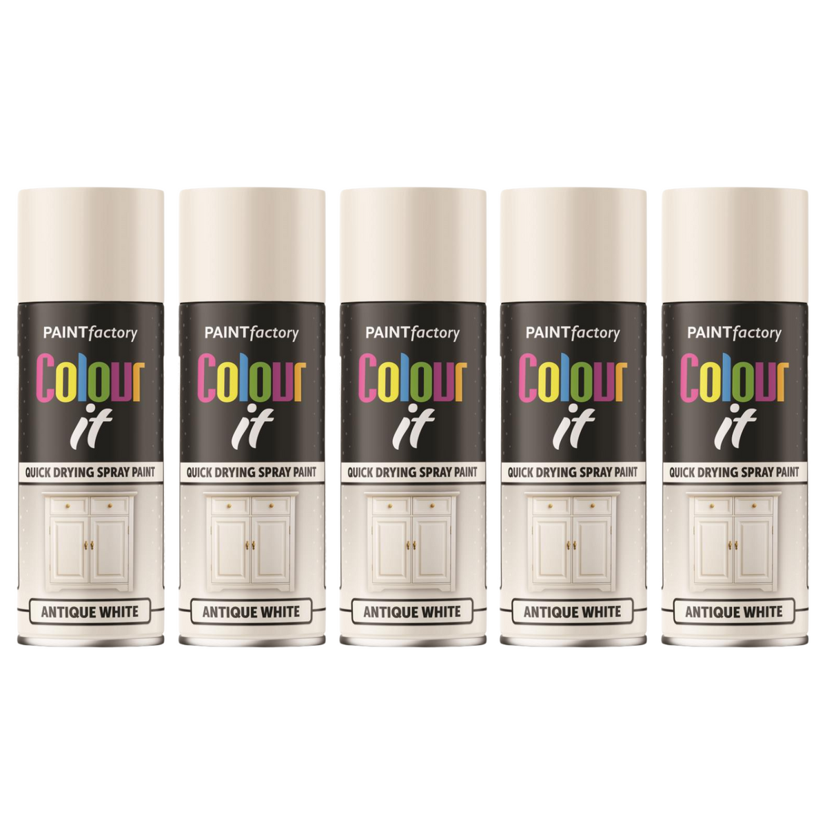 5X Paint Factory Antique White Gloss Spray Paint 400ml