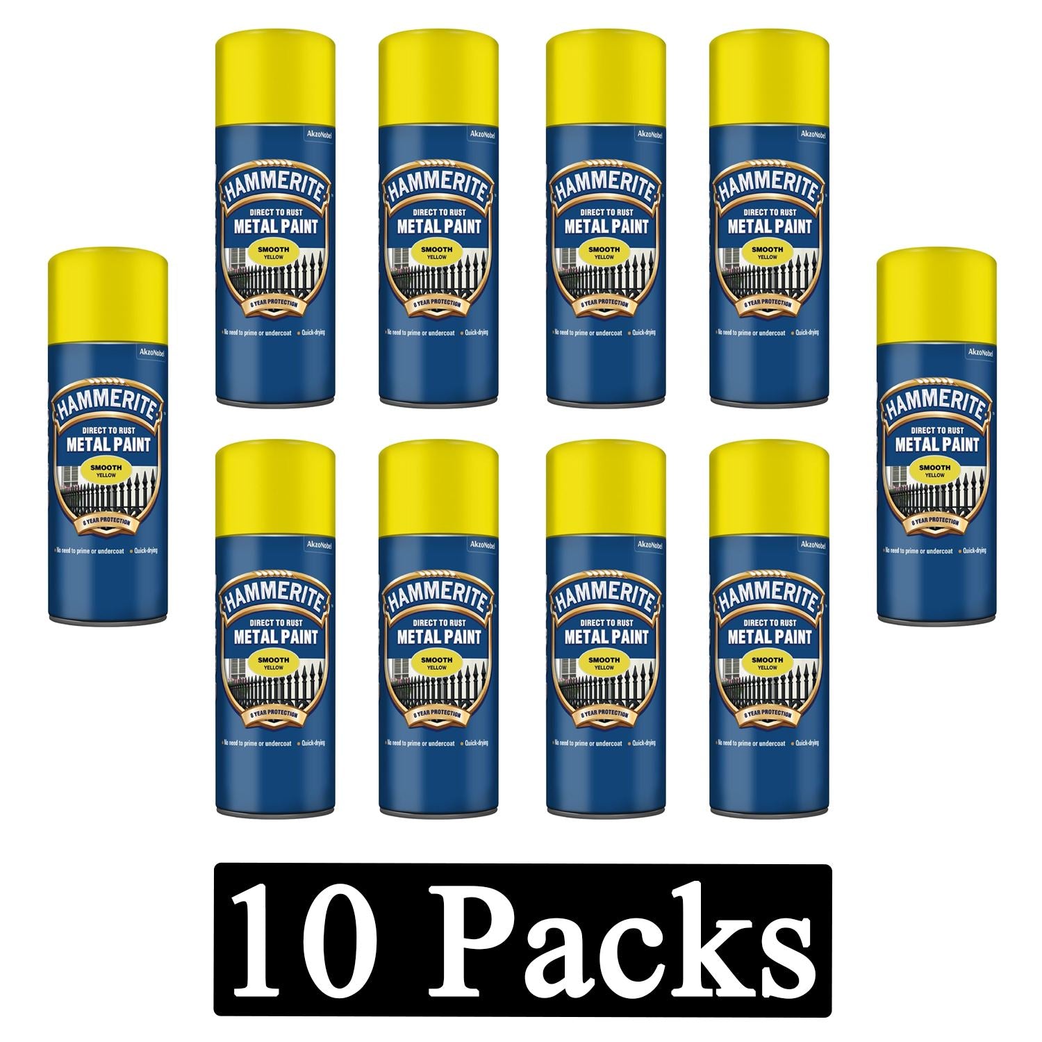 10X Hammerite Smooth Yellow Spray Paint 400ml Spray Paint