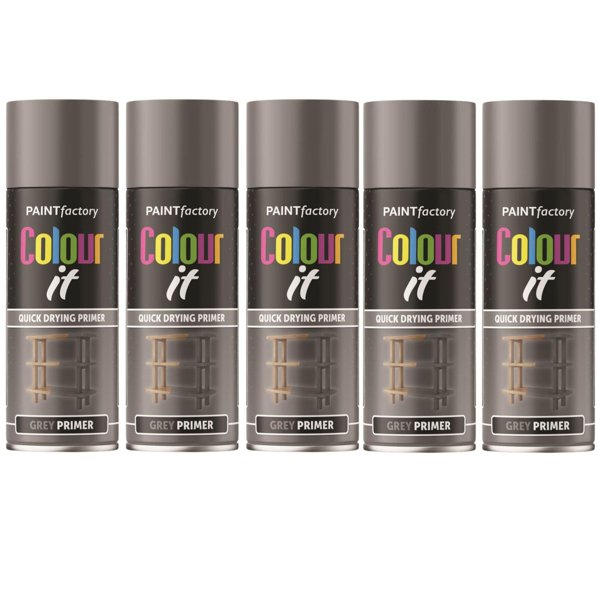 5X Paint Factory Grey Primer Spray Paint 400ml