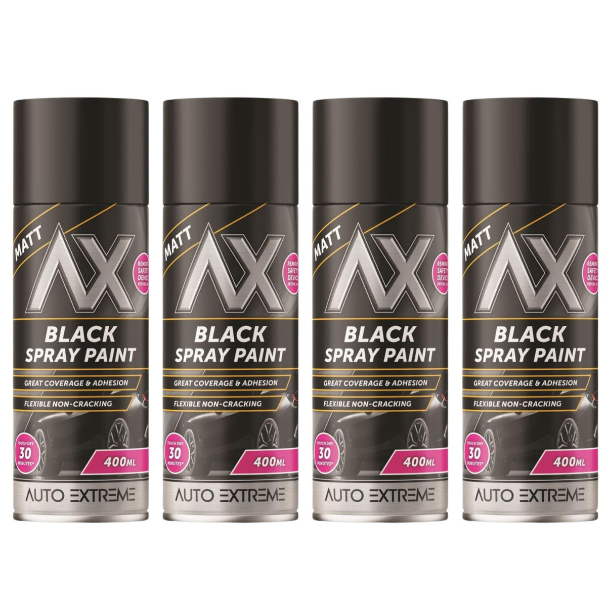 4X Auto Extreme Black Matt Spray Paint 400ml