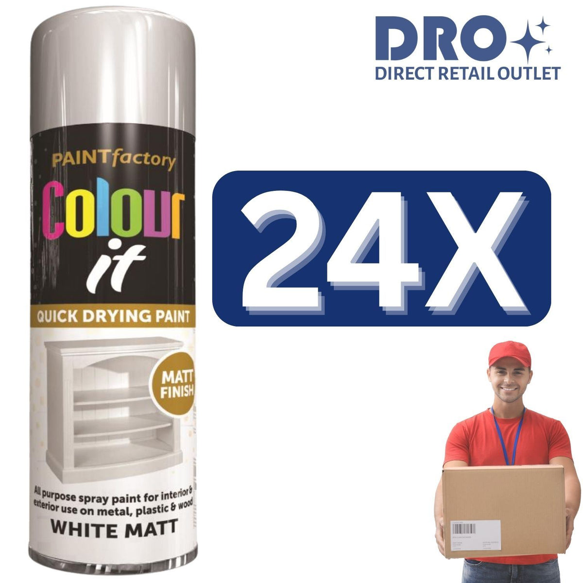 24X - Paint Factory White Matt Spray Paint 250ml