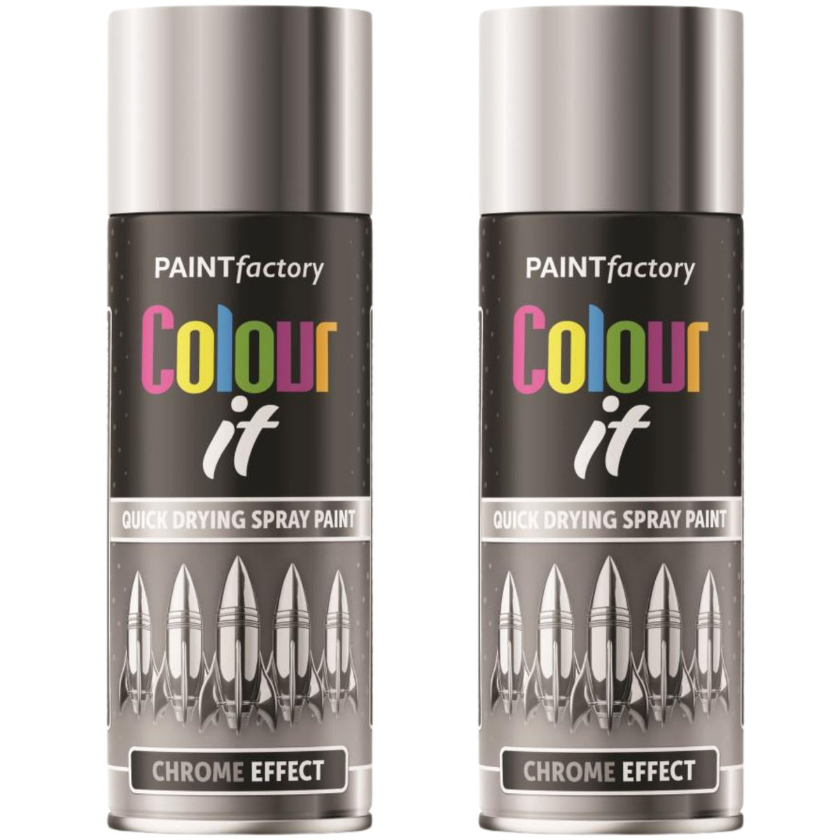 2X Paint Factory Chrome Effect Gloss Spray Paint 400ml