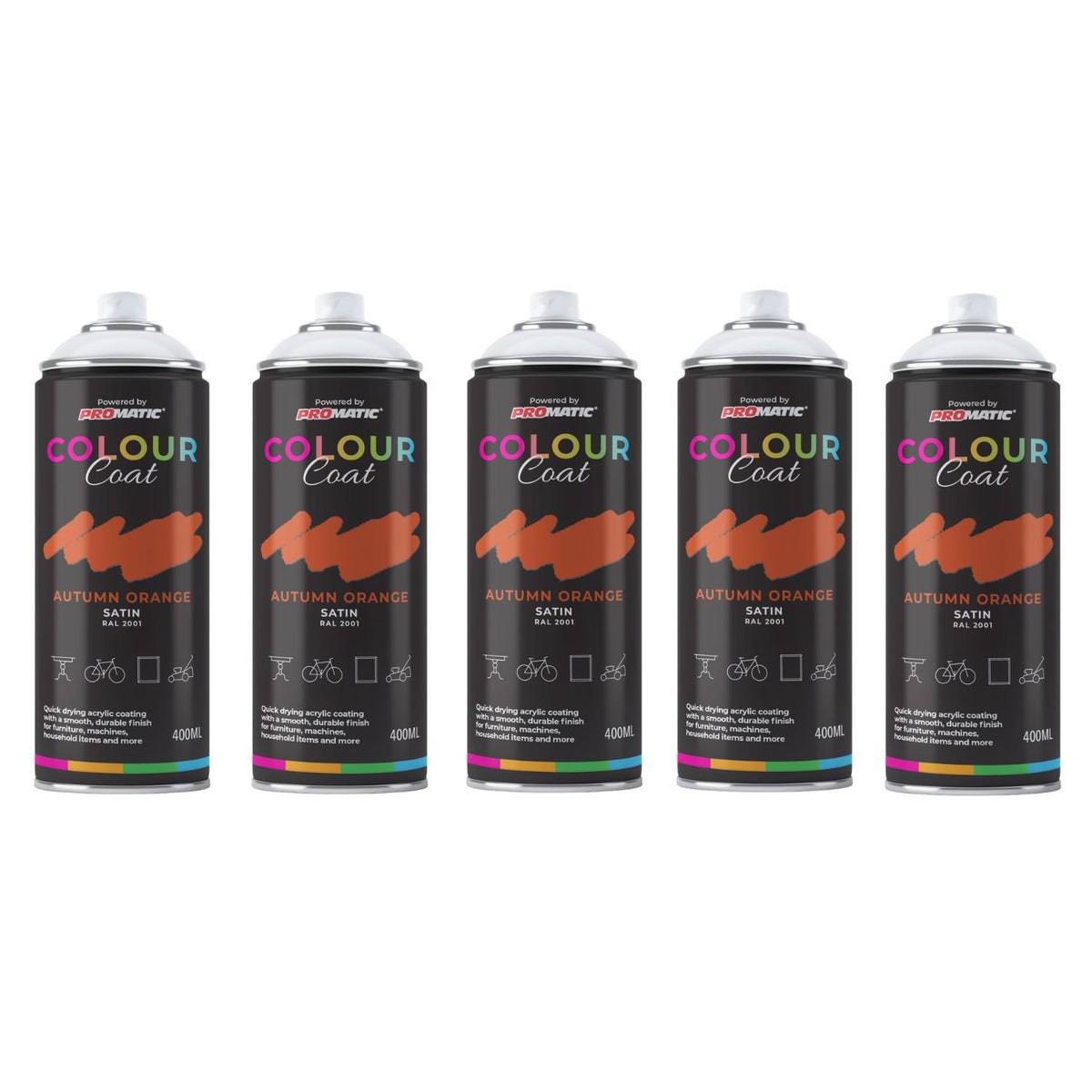 5X Autumn Orange RAL 2001 Satin Spray Paint 400ml