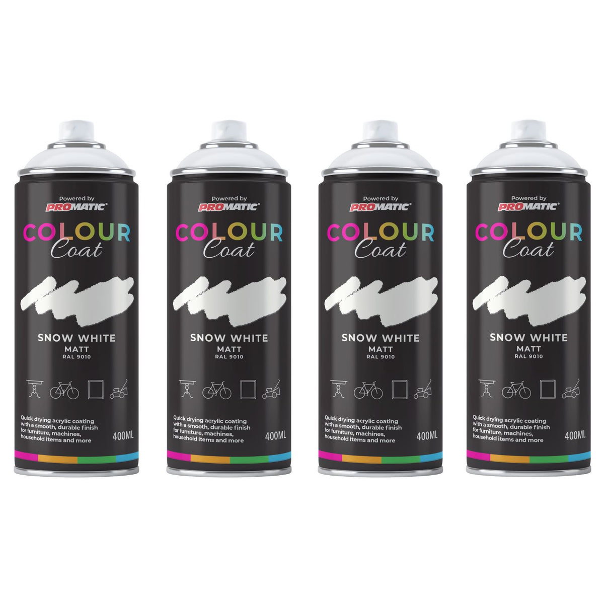4X Snow White RAL 9010 Matt Spray Paint 400ml