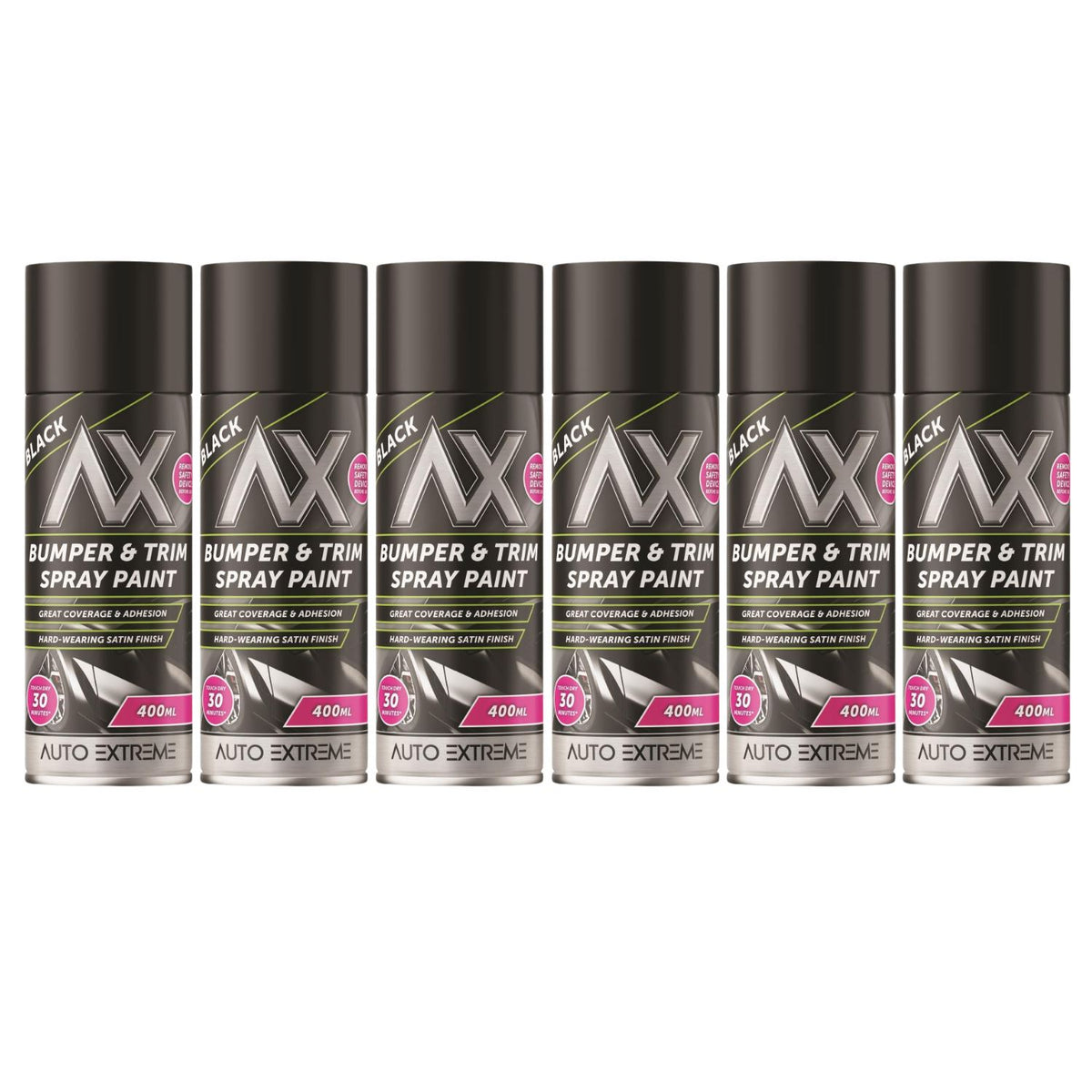 6X Auto Extreme Bumper & Trim Black Spray Paint 400ml