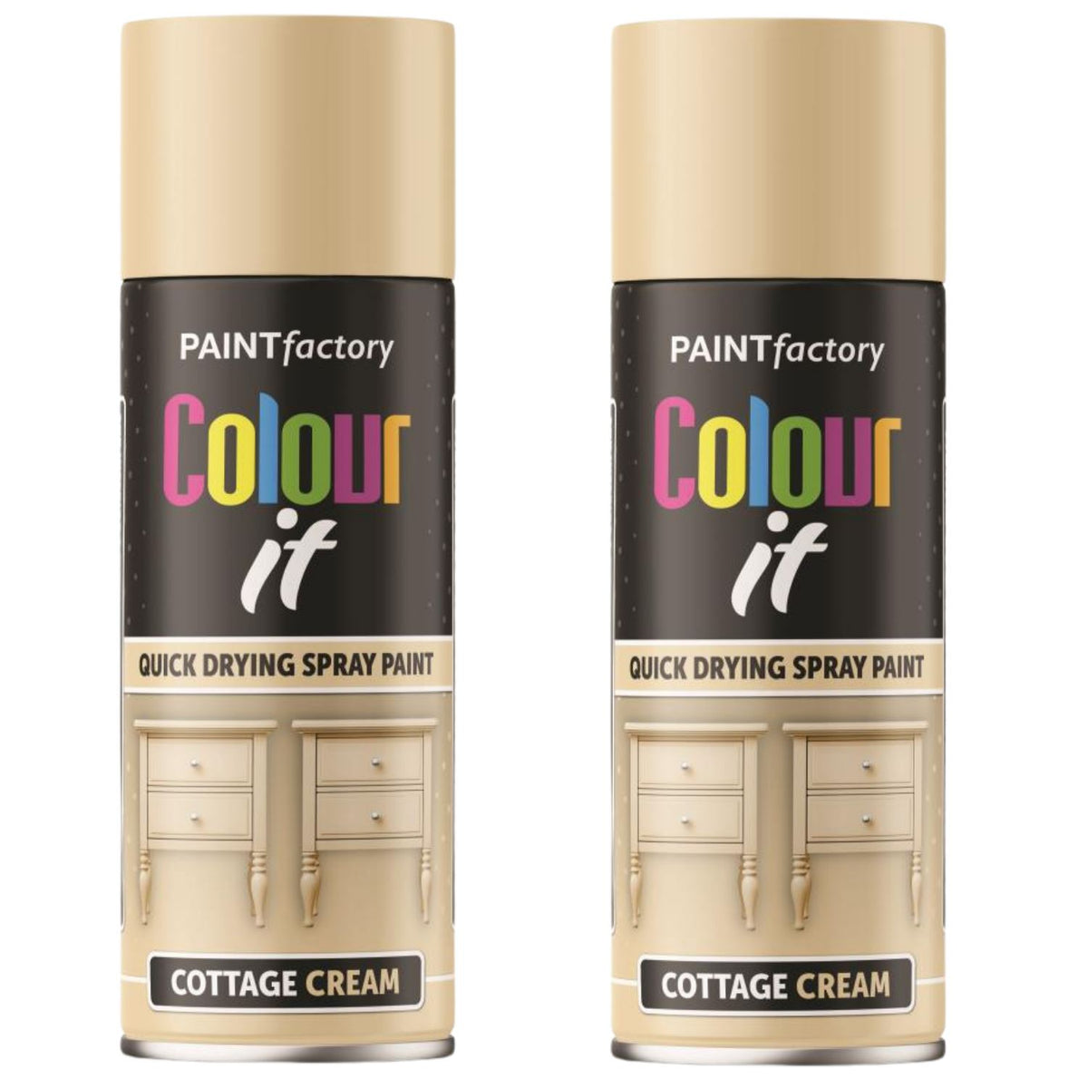 2X Paint Factory Cottage Cream Gloss Spray Paint 400ml