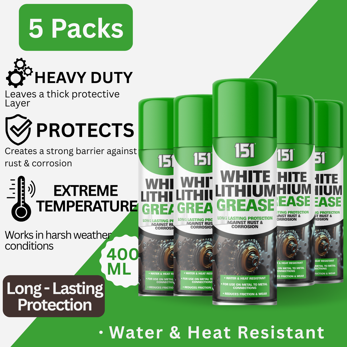 5X 151 White Lithium Grease Long Lasting Protection 400ml