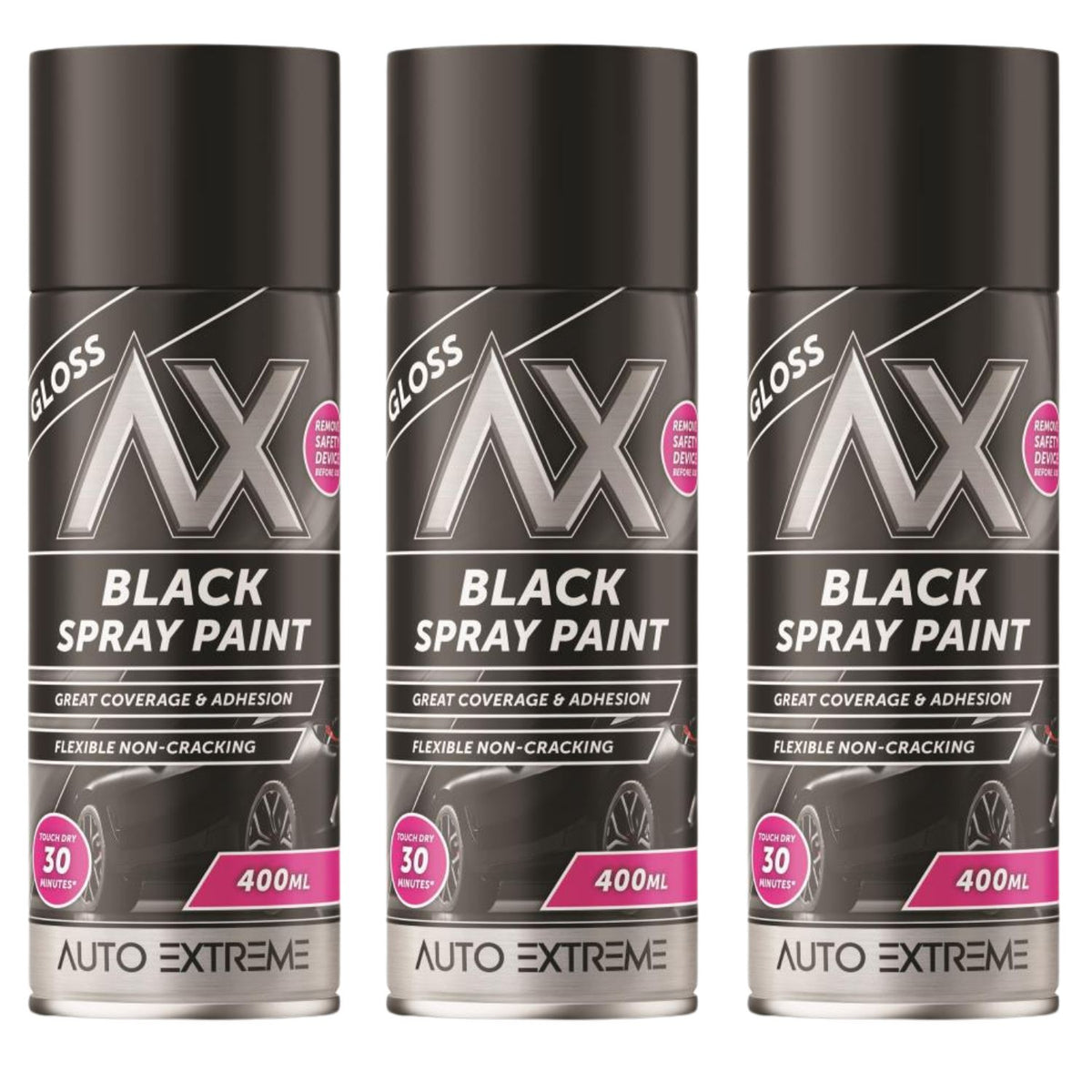 3X Auto Extreme Black Gloss Spray Paint 400ml