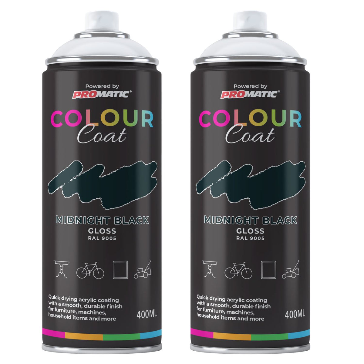 2X Midnight Black RAL 9005 Gloss Spray Paint 400ml