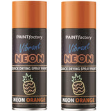 2X Paint Factory Fluorescent Neon Orange Spray Paint 200ml