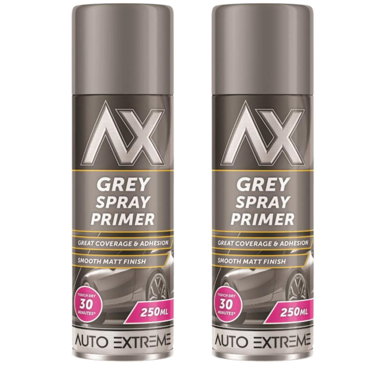 2X Auto Extreme Grey Primer Spray Paint 250ml