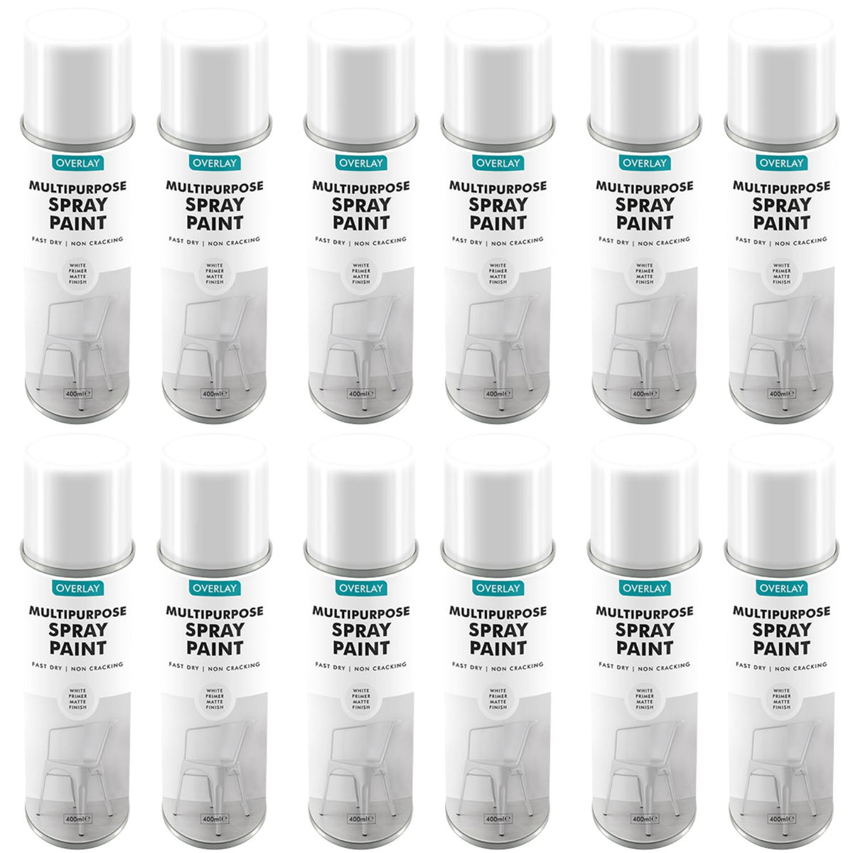 12X Overlay White Primer Matt Auto Professional Spray Paint 400ml