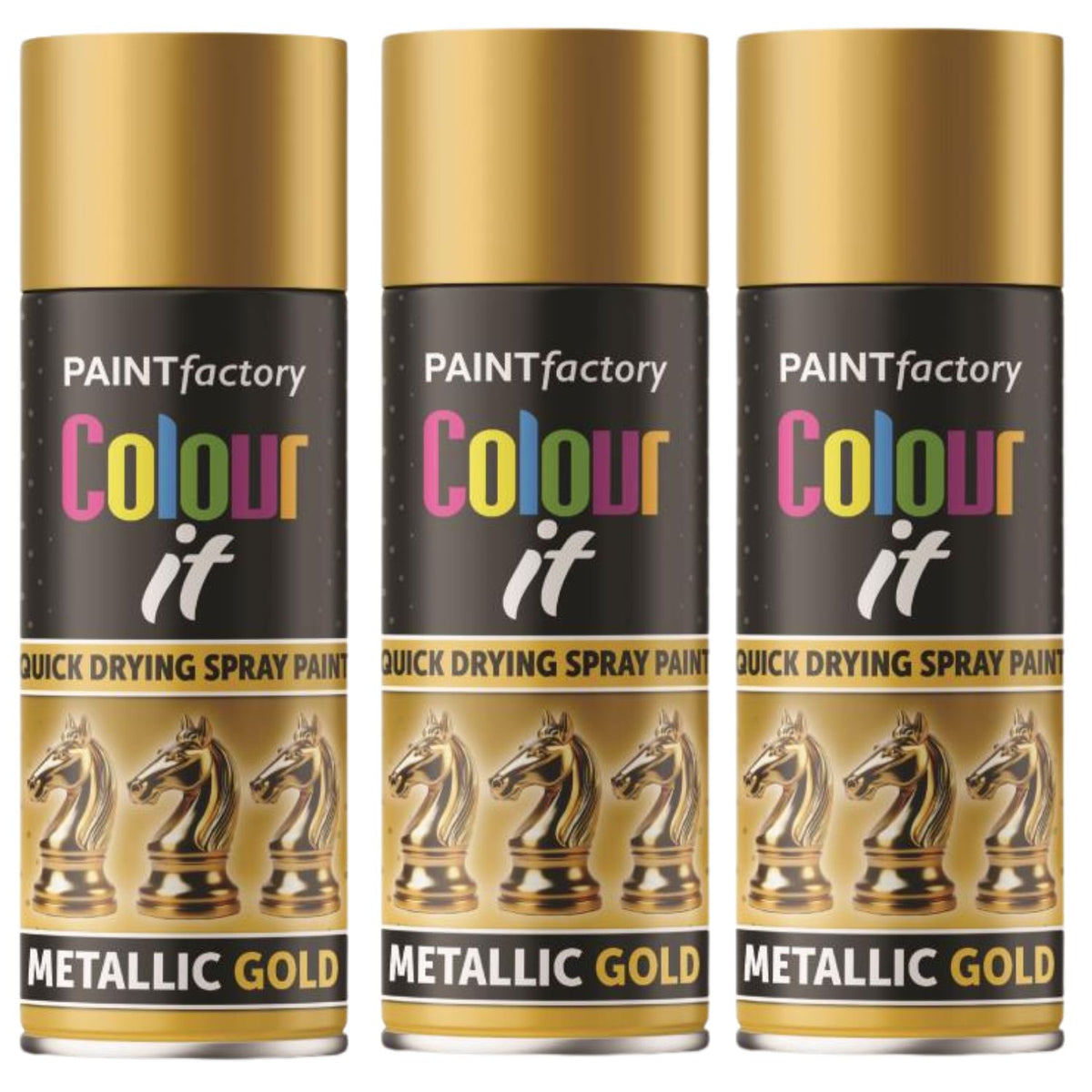 3X Paint Factory All Purpose Gold Metallic Spray Paint 200ml