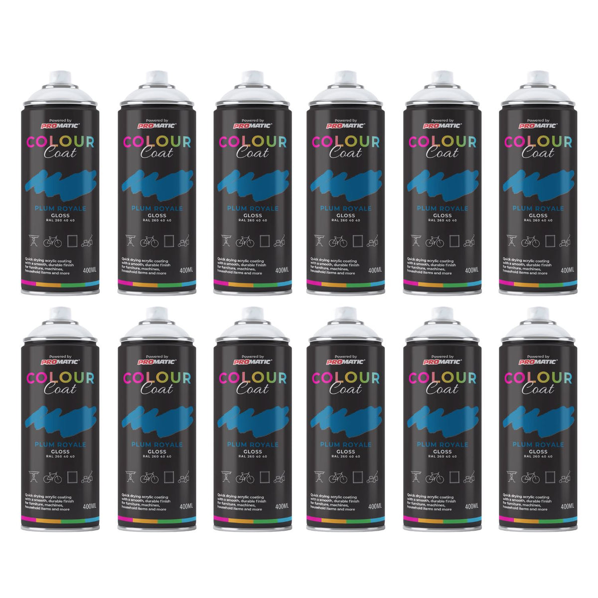 12X Plum Royale RAL 260 40 40 Gloss Spray Paint 400ml