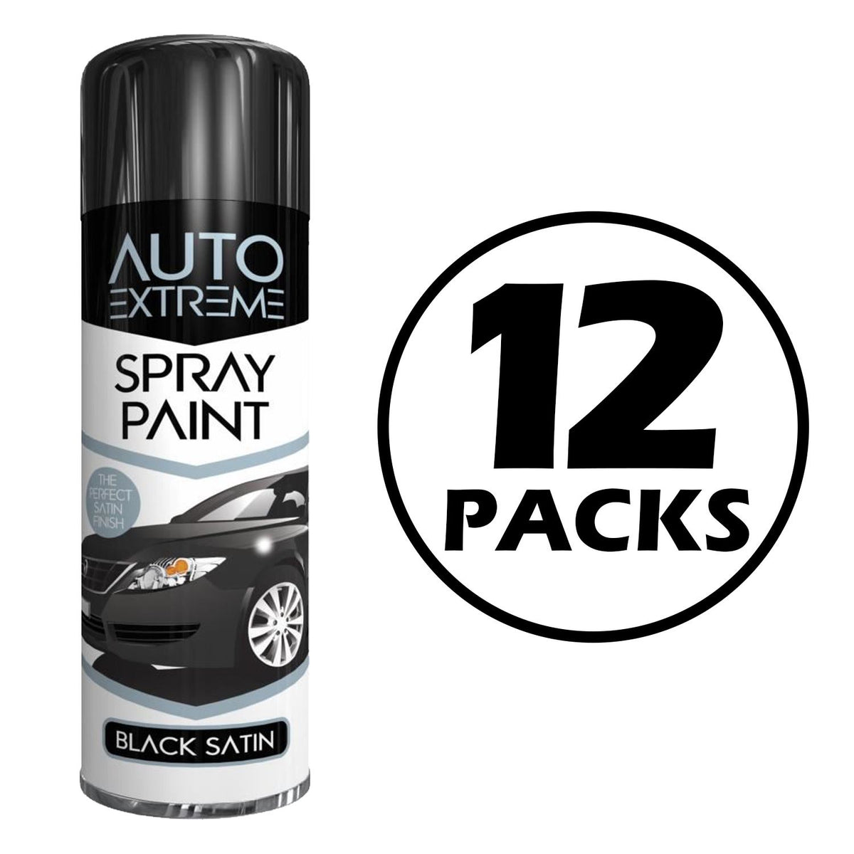12X Auto Spray Black Satin Spray Paint 250ml