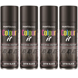 4X Paint Factory Black Satin Spray Paint 250ml