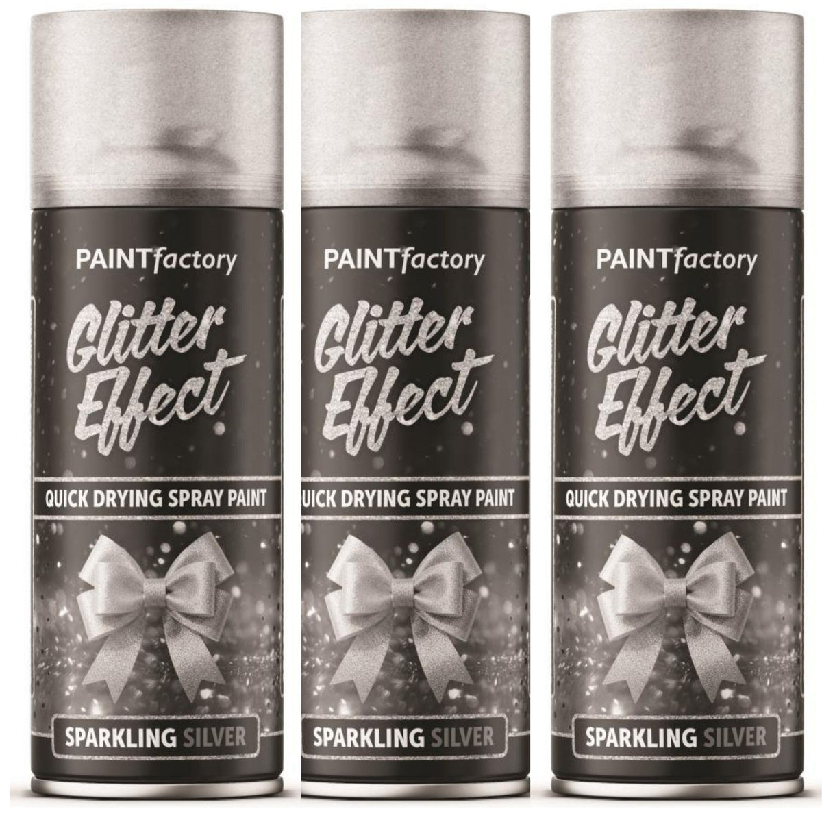 3X - Paint Factory Silver Glitter Effect Spray Paint 400ml