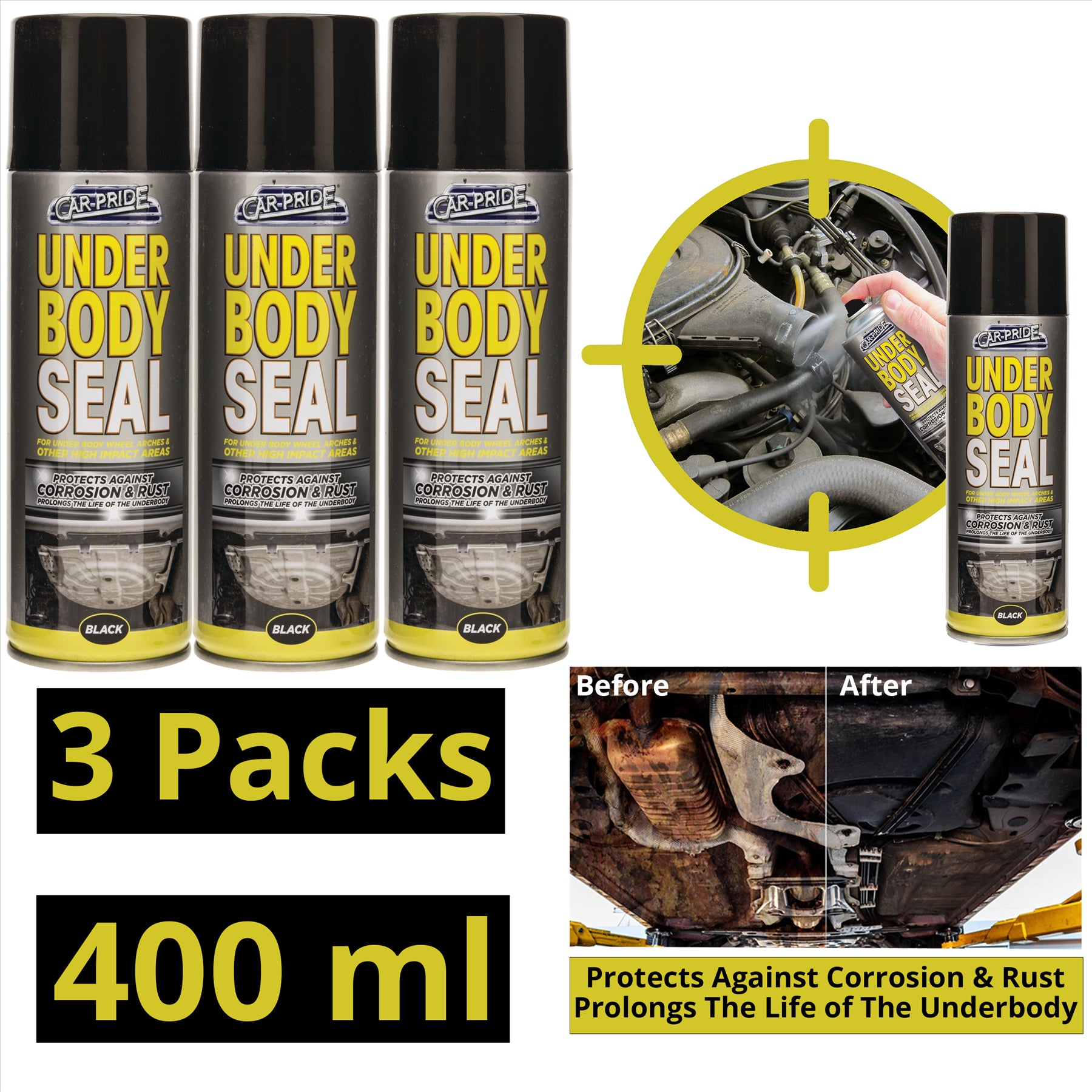 3X Underbody Seal Black Spray 400ml Spray Paint