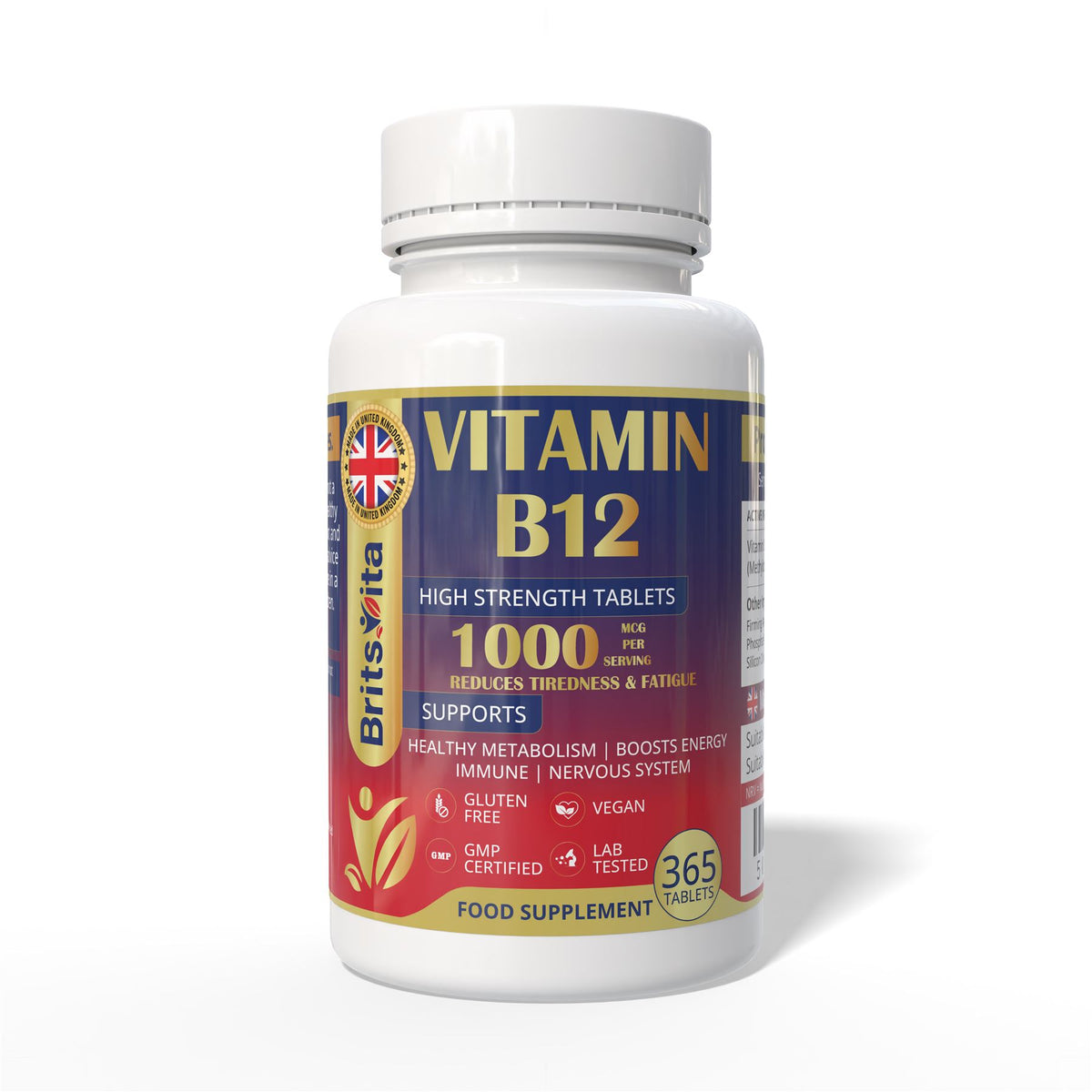 Brits Vita Vitamin B12 Tablets High Strength - 365 Tablets - 1000mcg Dual Power Vit B12