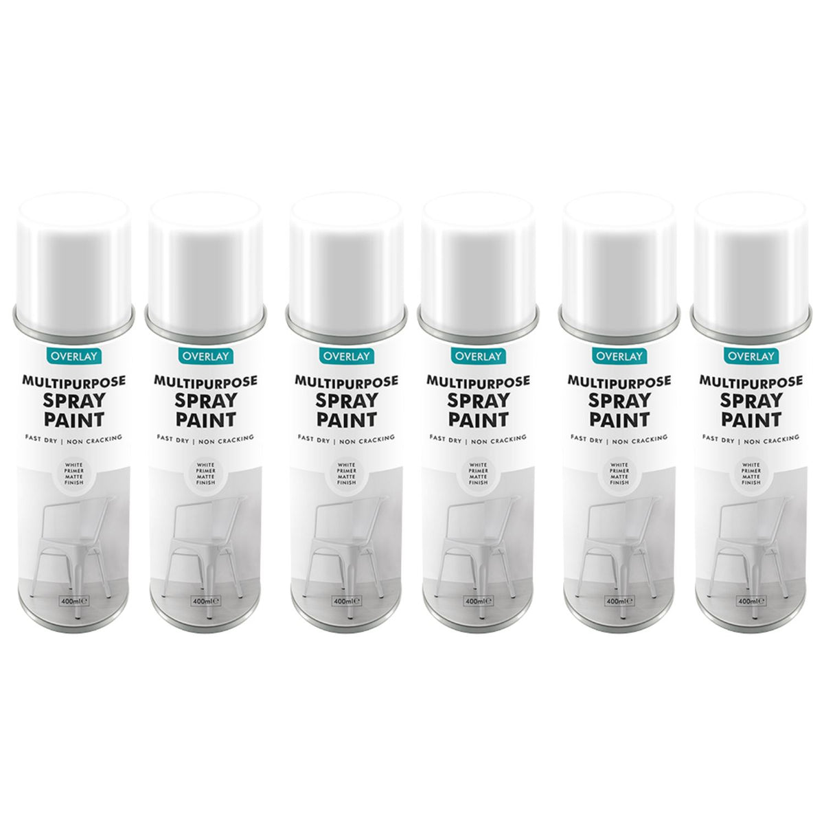 6X Overlay White Primer Matt Auto Professional Spray Paint 400ml