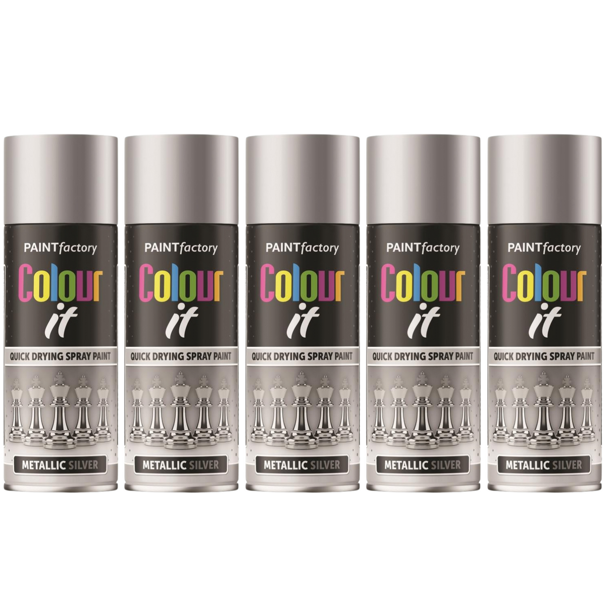 5X Paint Factory Silver Metallic Spray Paint 400ml