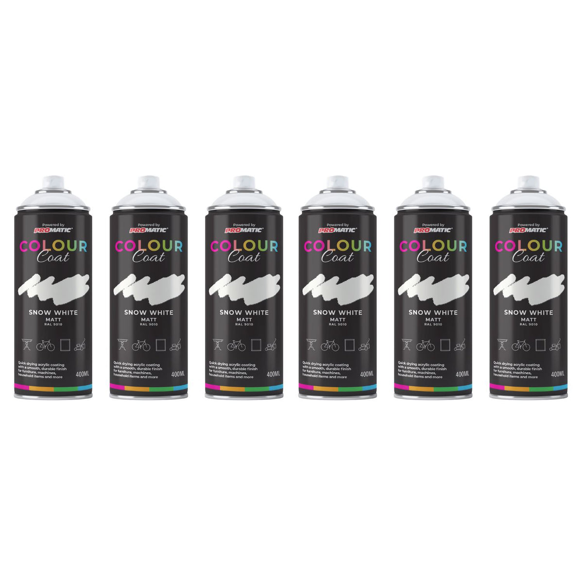 6X Snow White RAL 9010 Matt Spray Paint 400ml