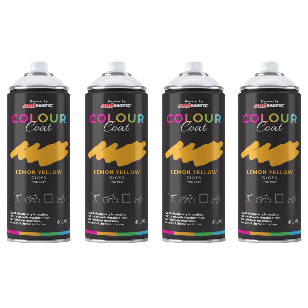 4X Lemon Yellow RAL 1037 Gloss Spray Paint 400ml