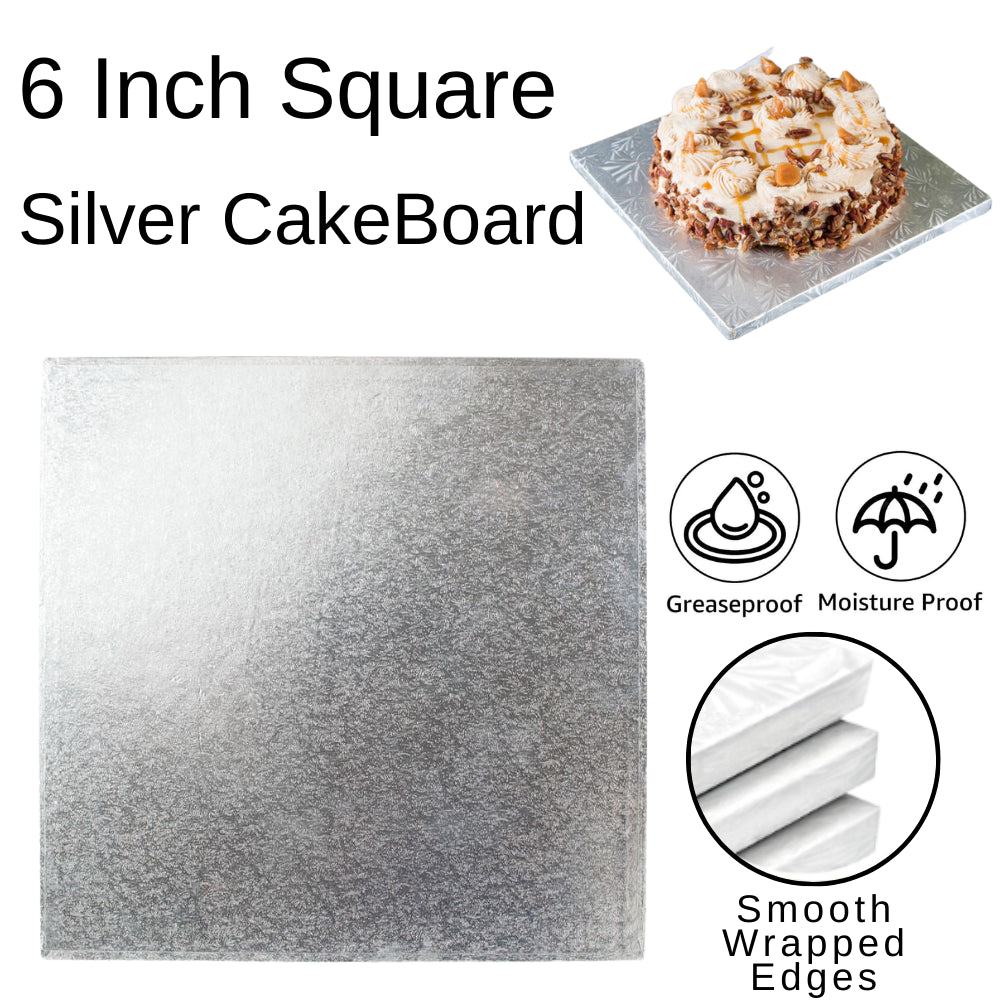 1 Board - 6" Square Silver Double Thick Cards Cake Board