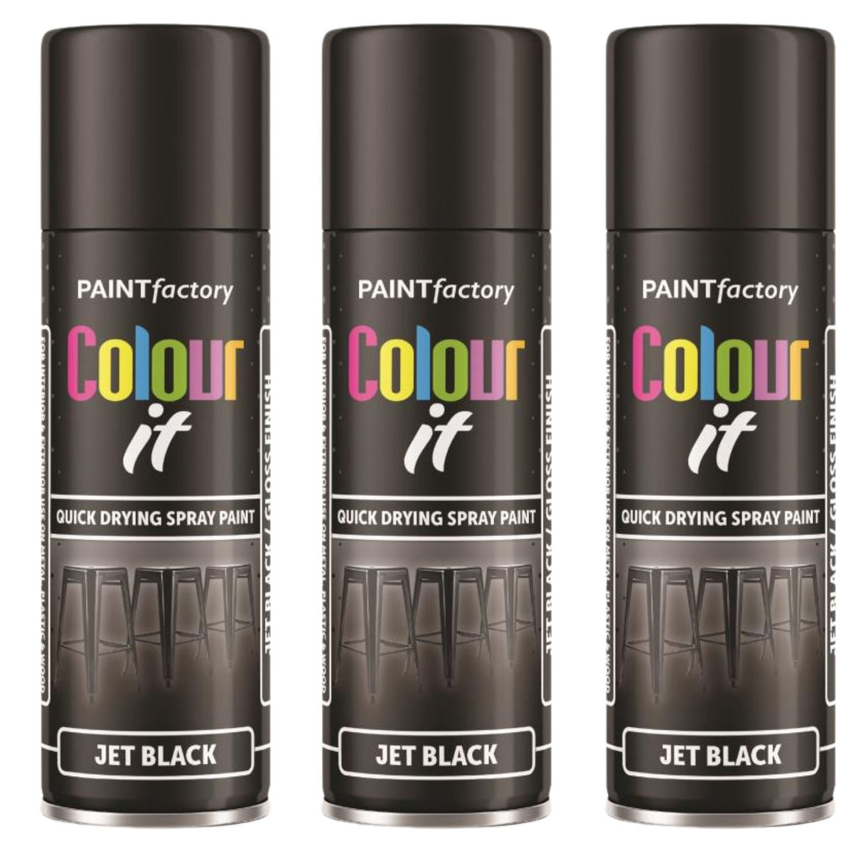 3X Paint Factory Black Gloss 250ml