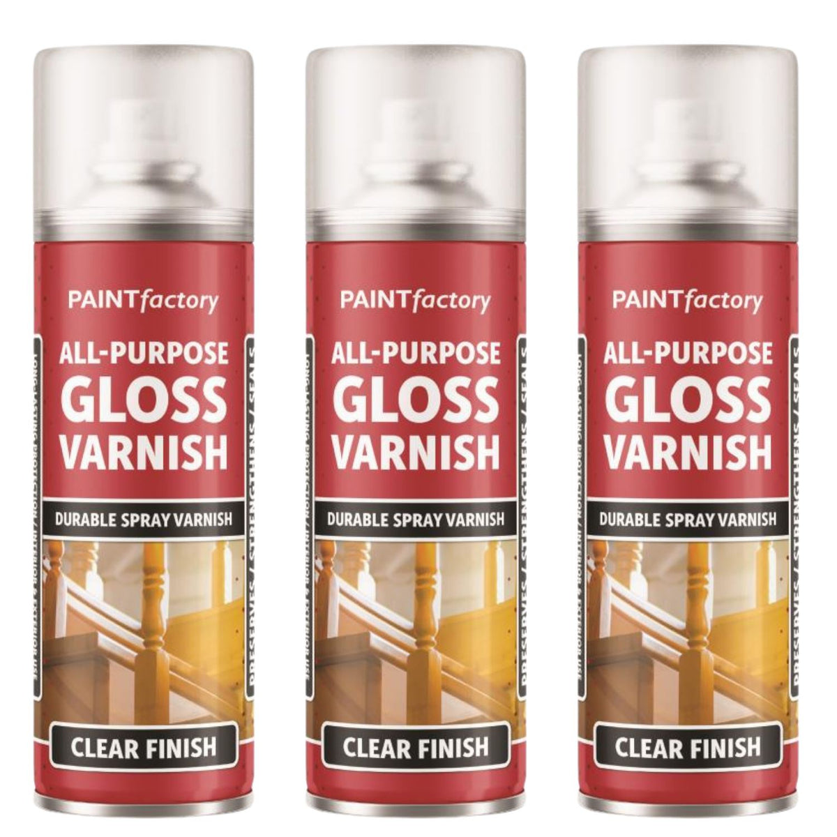 3X Paint Factory Clear Gloss Varnish Spray 250ml