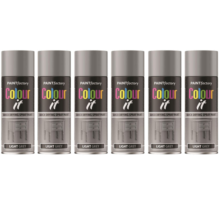 6X Paint Factory Light Grey Gloss Spray Paint 400ml