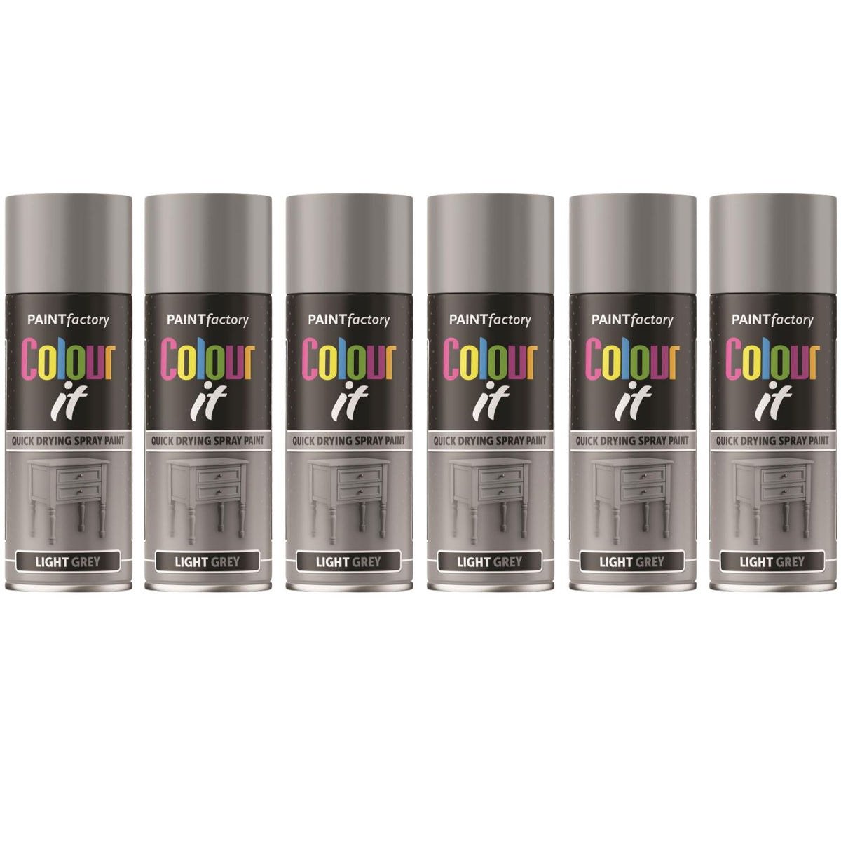 6X Paint Factory Light Grey Gloss Spray Paint 400ml