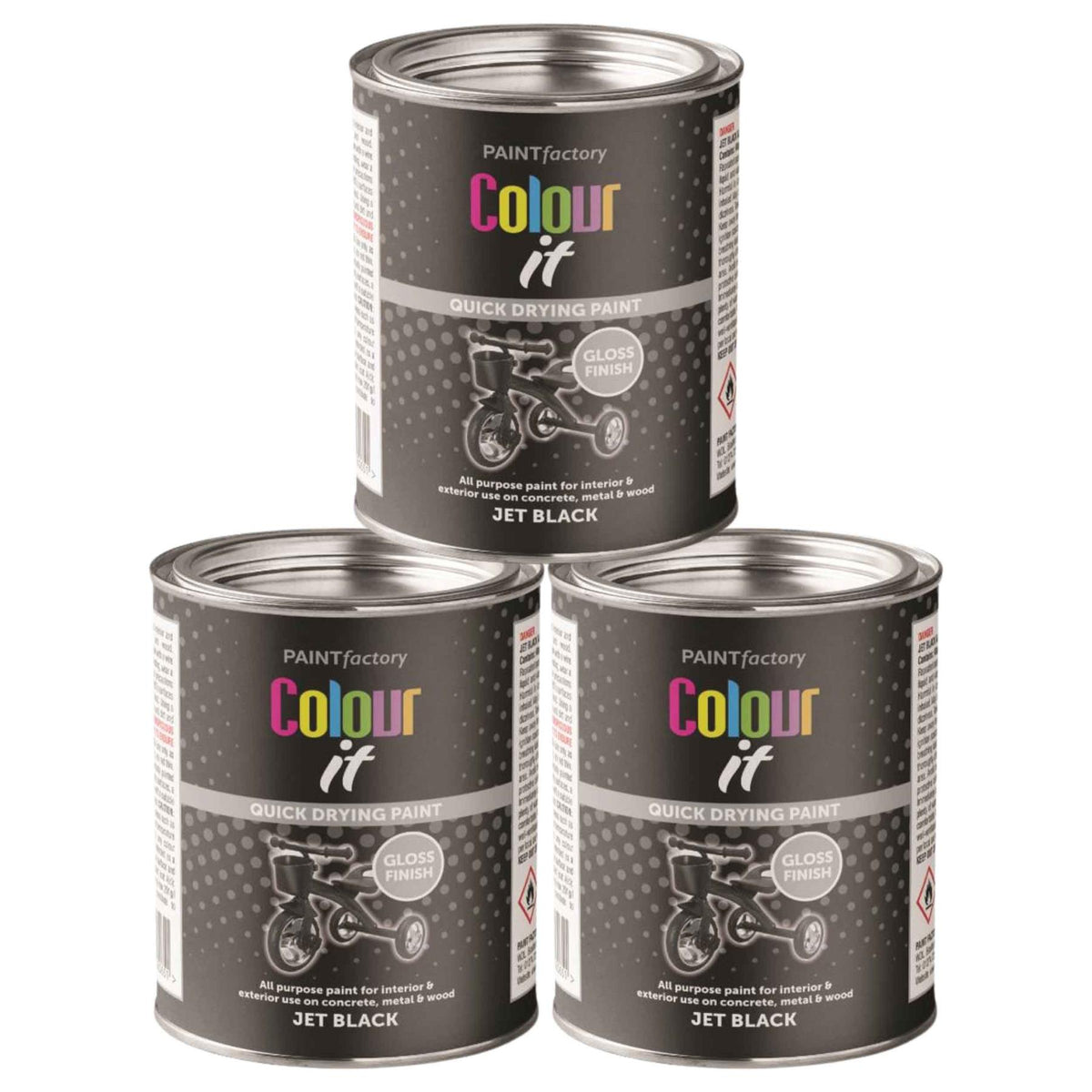 3X Paint Factory Jet Black Gloss Tin Paint 300ml