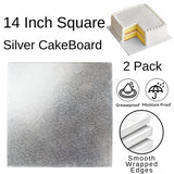 2 Boards - 14" Square Silver Double Thick Cards Cake Board